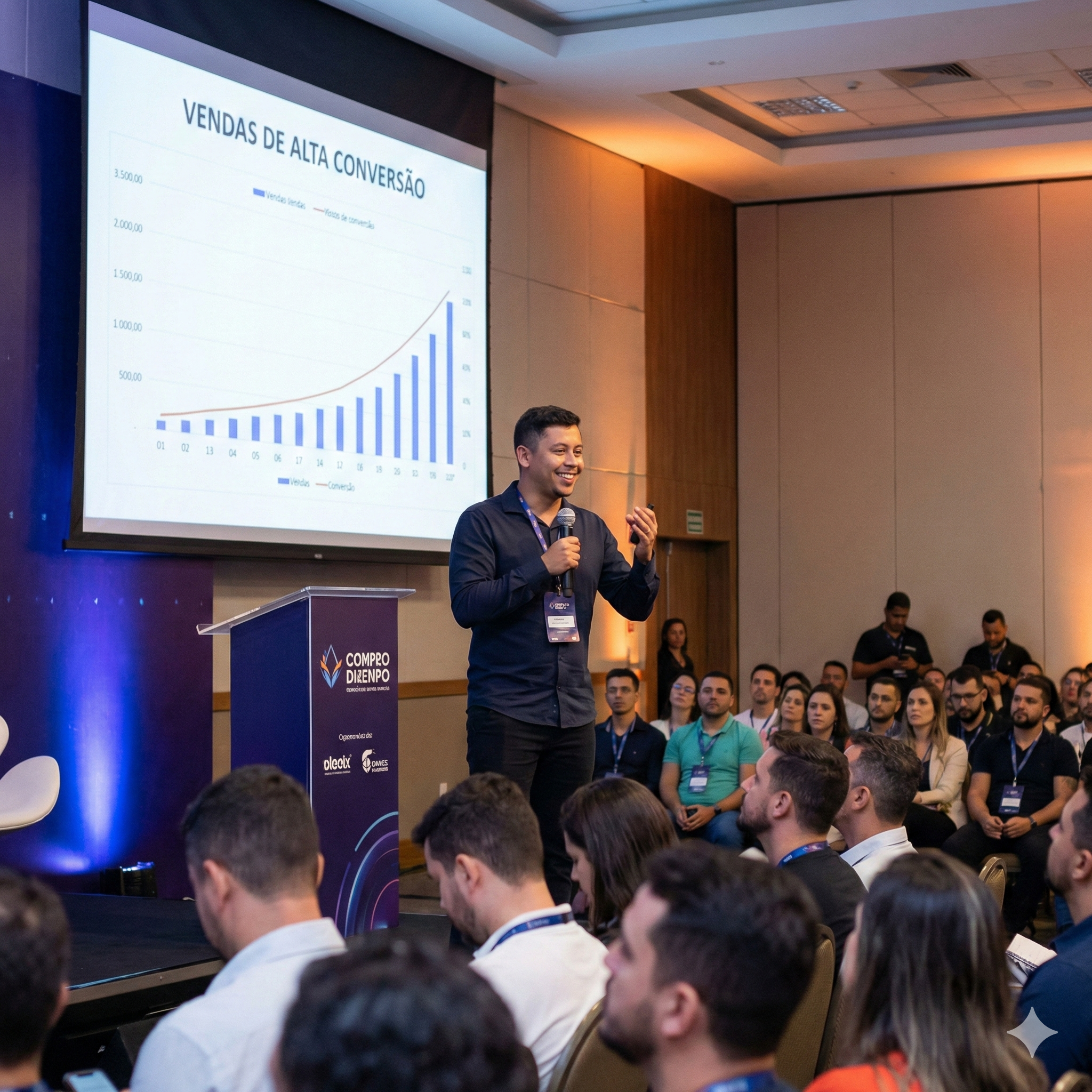 Pizzo palestrando sobre vendas de alta conversão